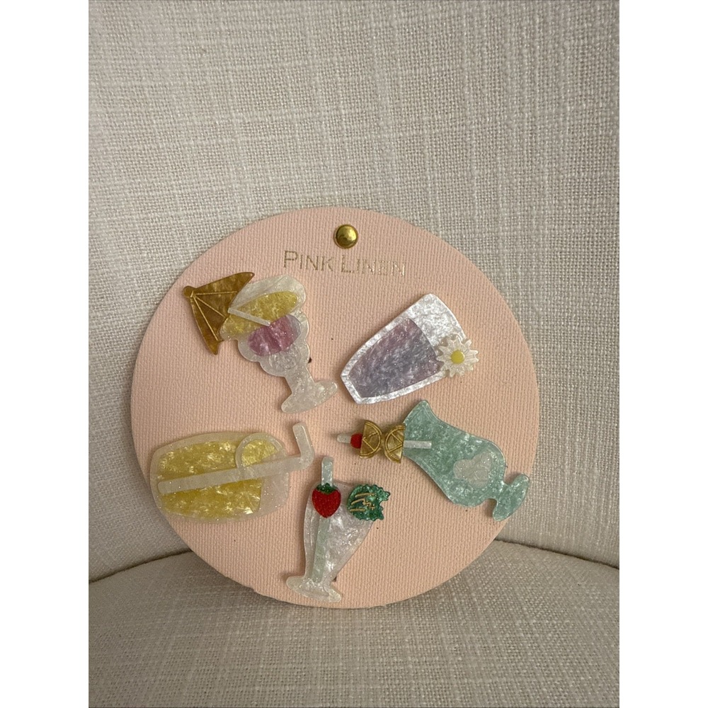 Pink Linen Cocktail Summer Mocktail Drinks Hair Clips 5 Pieces‎ Barrettes NEW